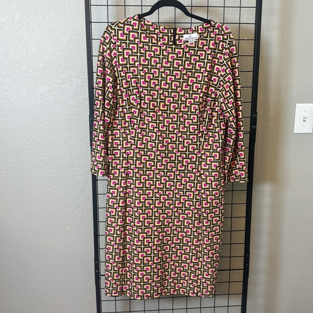 Jude Connally Long Sleeve Dress with Pink and Black Geometric Design